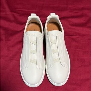 Zegna White Slip-On Leather Sneakers